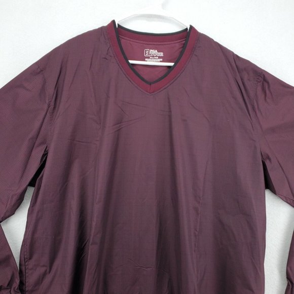PGA Tour Shirt Men's V-Neck Pullover Long Sleeve Plaid Red Extra Large - Picture 5 of 12